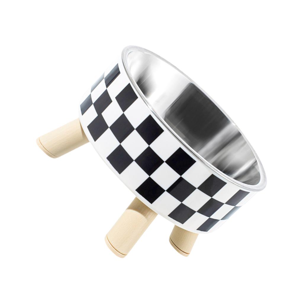 Stainless Steel Elevated Pet Bowl With Non Slip Base Checkered Design For Dogs Cats Durable Anti Corrosion Easy Clean Modern Home Decor