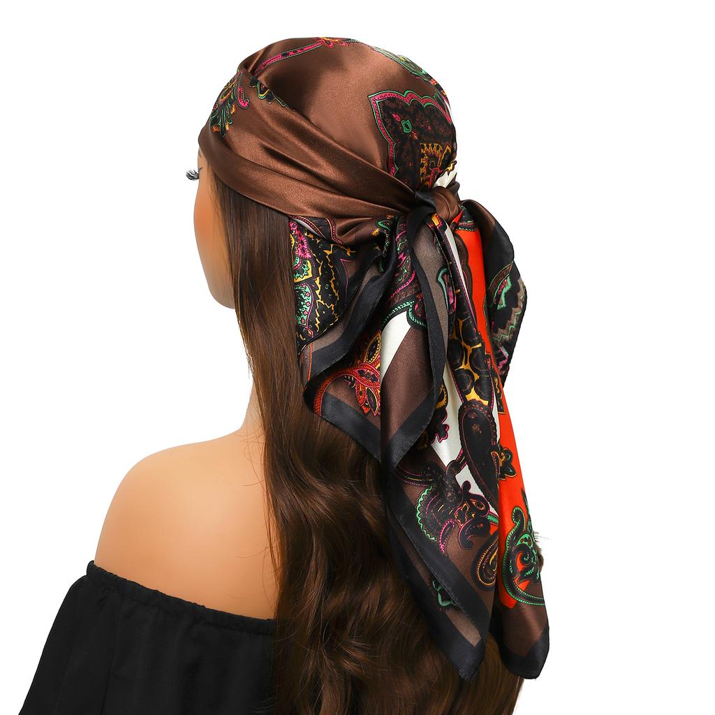Lenço de Cabeça Feminino Marca de Luxo Quadrado 90*90cm Seda Foulard Cetim Bandana Cabelo Lenço de Pescoço Macio Hijab Lenços de Cabelo Para Senhoras