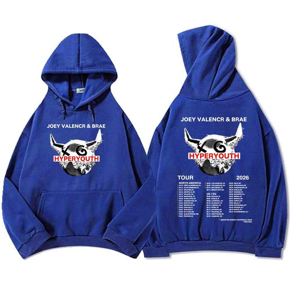 JOEY VALENCE & BRAE Hyperyouth Tour 2026 Hoodies Fleece Casual Long Sleeve Hooded Sweatshirt Heavy Mental Unisex Sudadera Merch