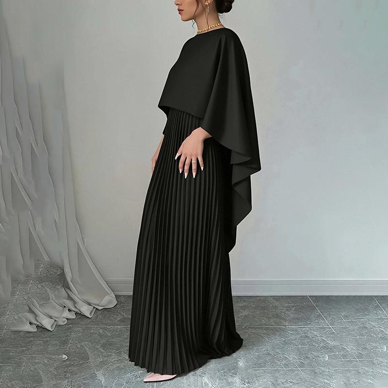 Spring new women's clothing, European and American suits, elegant solid color round neck pleated slim fashion suits