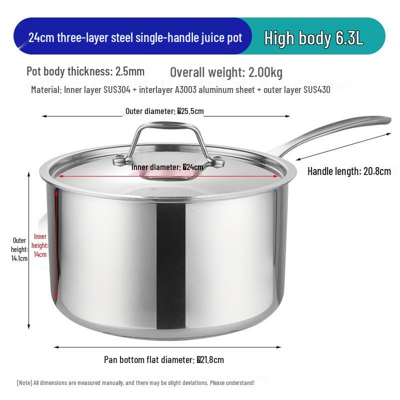 304 Stainless Steel Three-Ply Saucepan with Single Handle for Induction, Ideal for Baby Food, Noodles, and Household Cooking.