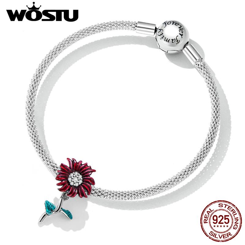 WOSTU 925 Prata Esterlina Colorido Lucky Daisy Flor Charms Contas Fit Original DIY Pulseira Colar Jóias Finas Presentes
