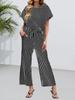 Women's Striped 2 Piece Set Short Sleeve T Shirt and Wide Leg Pants with Pockets
