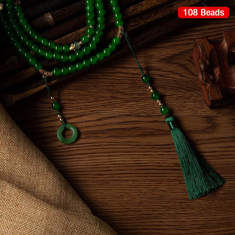 

Длинное зеленое ожерелье из бисера в китайском стиле, буддийское зеленое ожерелье для медитации Будды, длинные чокеры с кисточками, ювелирные подарки