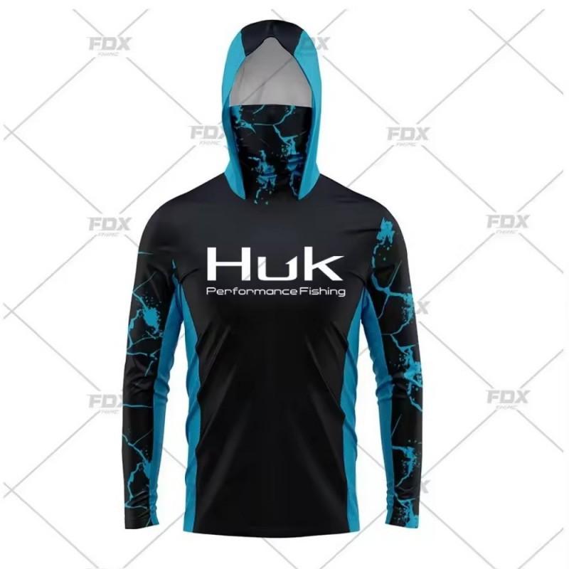 Neues HUK Langarm Kapuzenmaske Angelkleidung Anti-Ultraviolett Atmungsaktiv Lässiges Sport-T-Shirt