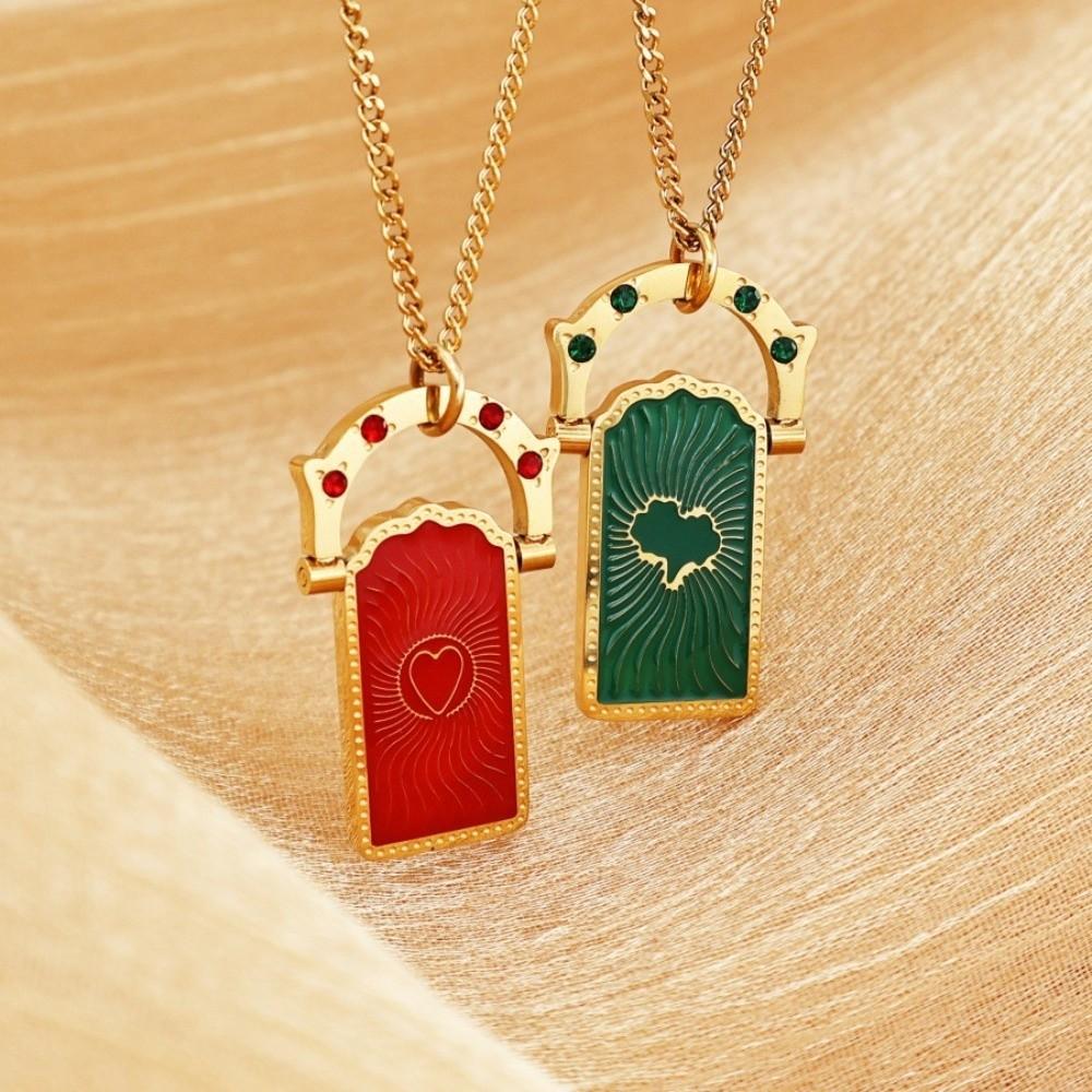 Colored Heart Card Pendant Necklace Gold-plated Y2K Neck Jewelry  For Women