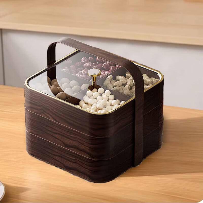 Китайская деревянная шкатулка Pabei 3-ярусная для конфет с ручкой