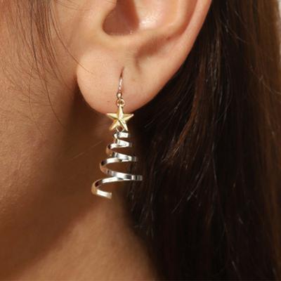 Moonfan 1 Paire Boucles d'Oreilles Créatives Multicouches à Ressort Étoile à Cinq Branches de Noël, Boucles d'Oreilles Puces Arbre de Noël Tendance