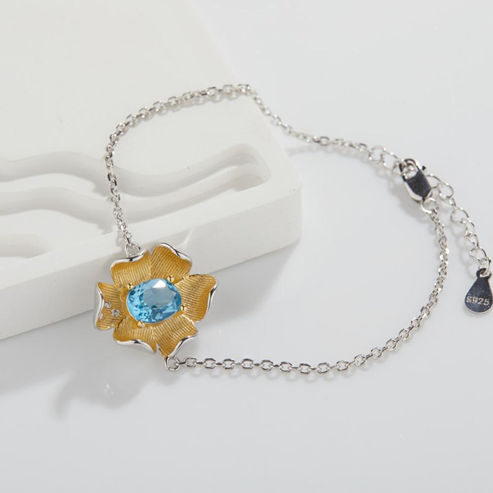 S925 Sterling Silver Necklace with Natural Color Treasures, Designed with Female Flowers, Necklace, Bracelet, Ring, Earrings