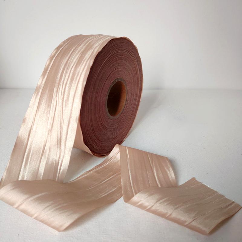 

10 ярдів весільних прикрас корейської шовкової стрічки в стилі ретро зморшкуватої кольорової смужки перламутрового світла ткана стрічка для упаковки подарунків