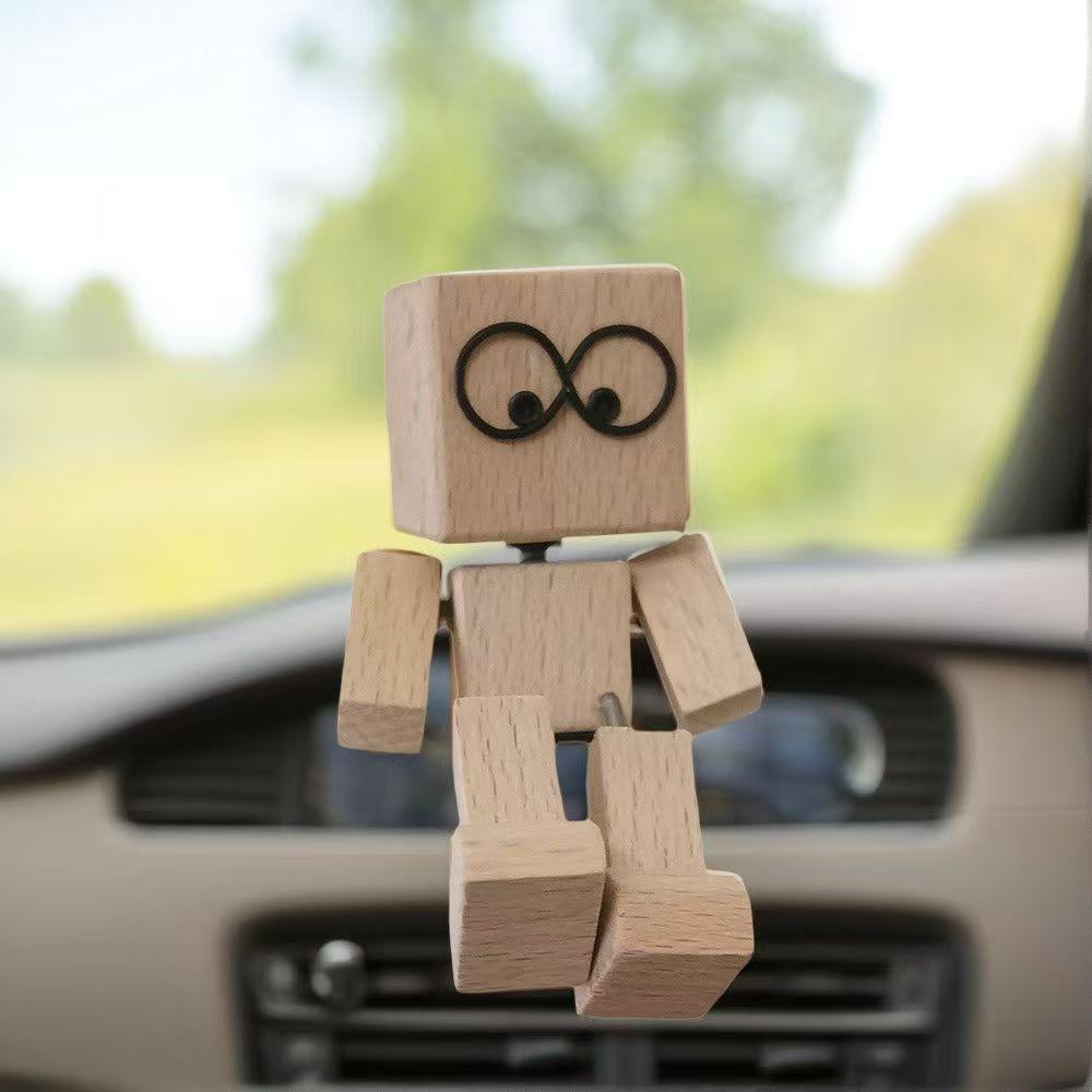 1pc Shaking Wooden Man Figurine Car Decoration Small Ornaments Leg-swinging Robot Figurine Cute Wood Man Car Good Creative Gifts