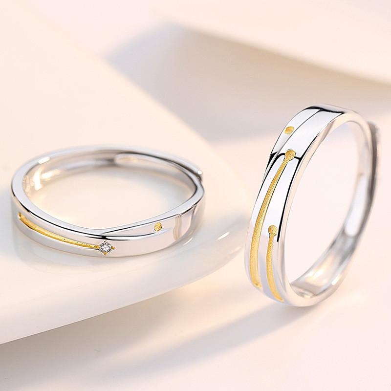 2Pcs Love Heart Electrocardiogram Couple Open Rings For Women Men Lover Black Silver Color Engagement Wedding Valentine'Day Gift