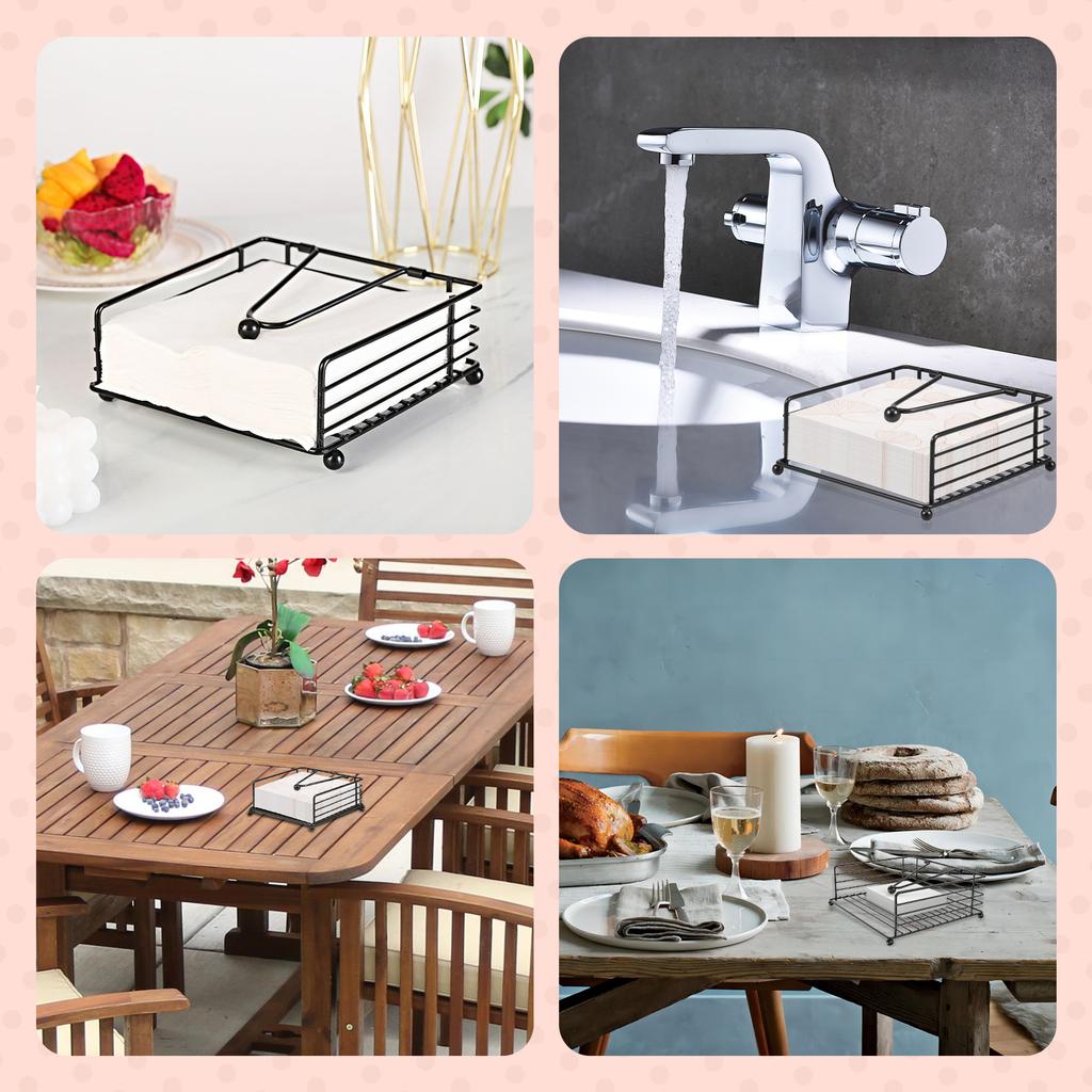 2Pcs New Flat Napkin Holder Metal Rustic Kitchen Napkin Holder Square Paper Dispensers with Adjustable Arm for Countertop Table