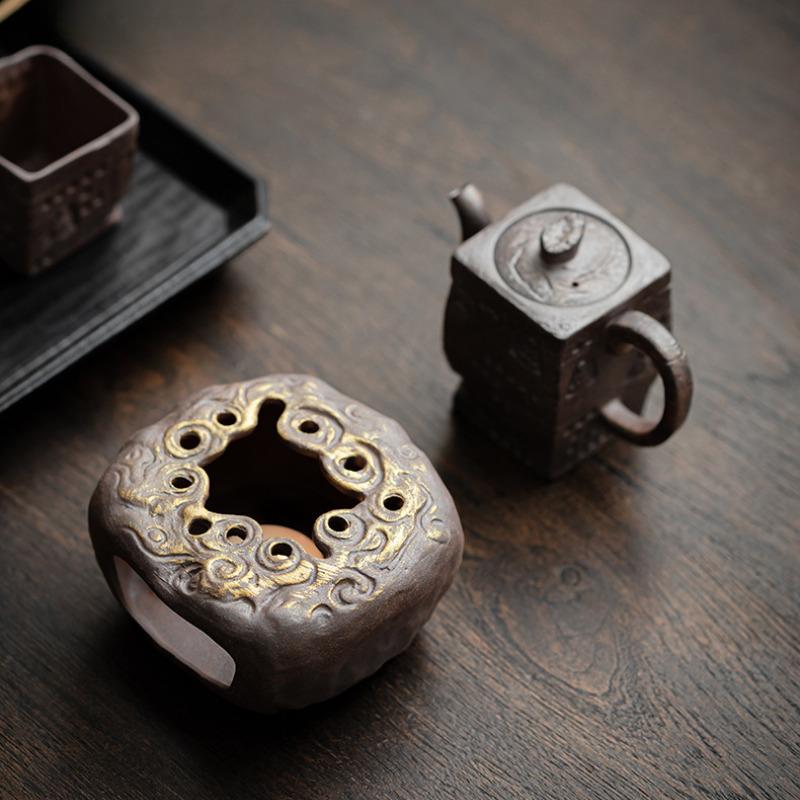 Retro Gilded Old Rock Mud Tea Warmer Holder Candle Heater Stove Kettle Stand Baked Milk Jar Carbon Furnace Drinkware Supplies