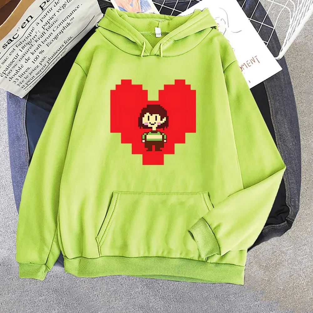Undertale Chara Cartoon Hoodie Heart-shaped Pattern Sweatshirts Men/Women Round Neck Couples Pullovers Kawaii/cute Graphic Hoody