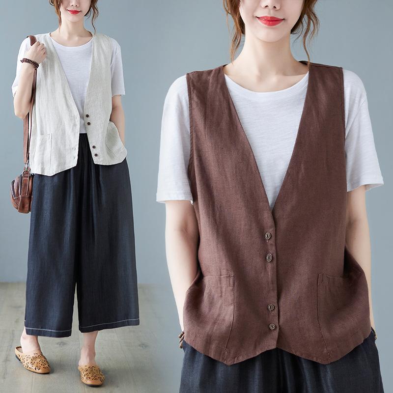 Summer Loose V Neck Sleeveless Jacket Women's Vest