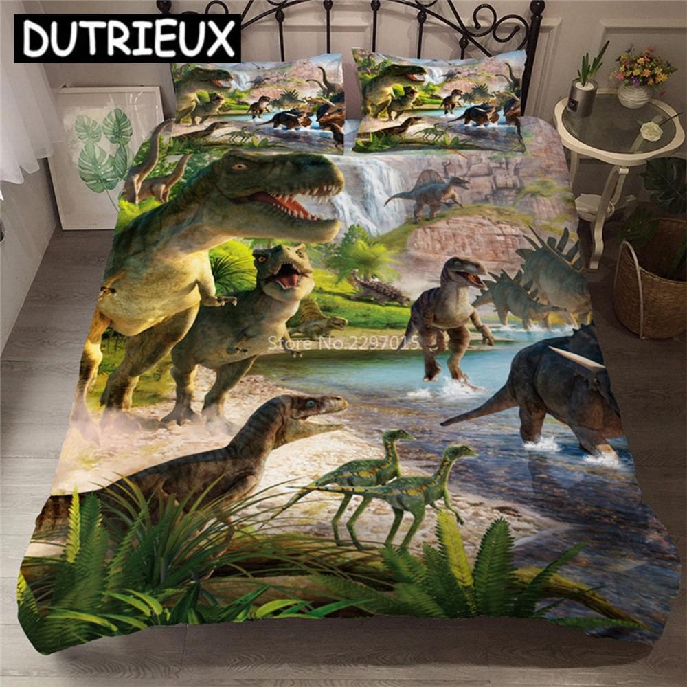 Cute Cartoon Dinosaur Printed Bedding Set Adult Kids Duvet Cover Set Pillowcase Twin Full Queen King Bed Linen Set Bedclothes