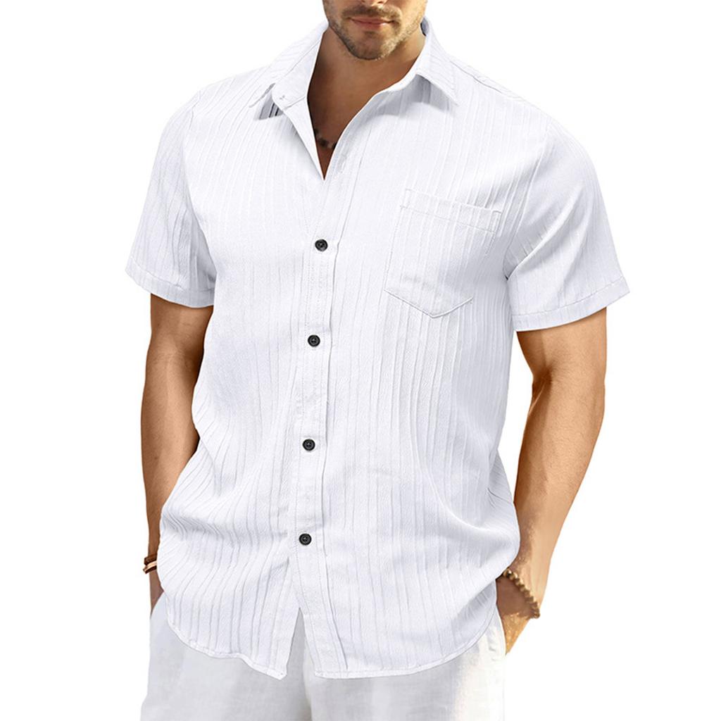 Men'S Fashion Collar Solid Color Shirt Casual Short Sleeved Top