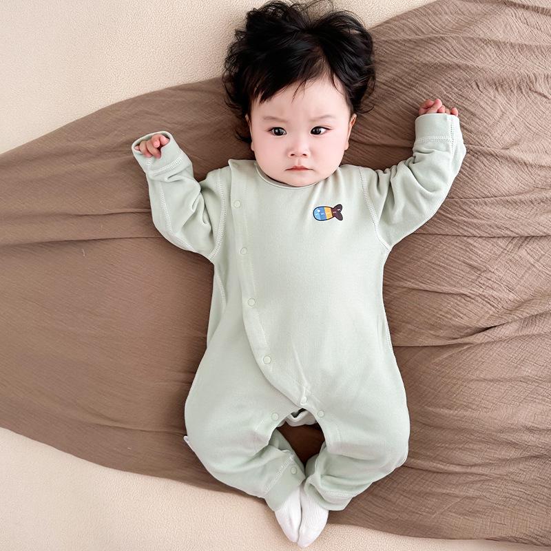 Class A Mulberry Silk Baby Onesie - Thickened, Warm, Slant-Opening Romper with Long Sleeves for Autumn/Winter.