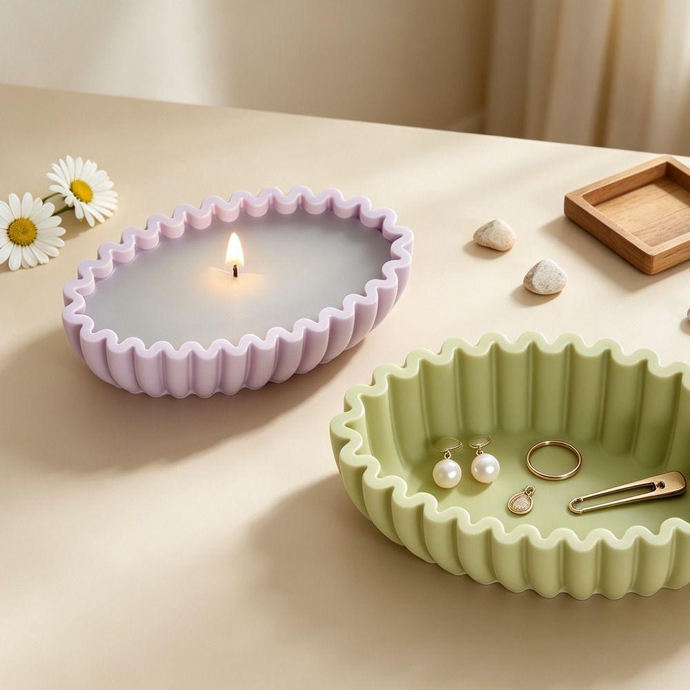 S/M/L Wavy Edge Tray Mold Striped Design Storage Bowl Mold New Flower Pot Mold Soap Making