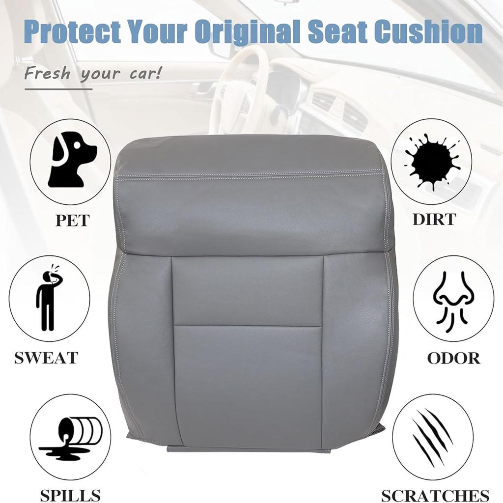 GXARTS Front Driver Side Bottom Lower Replacement Leather Seat Cover Gray #QB Compatible with Ford F150 2004 2005 2006 2007 2008