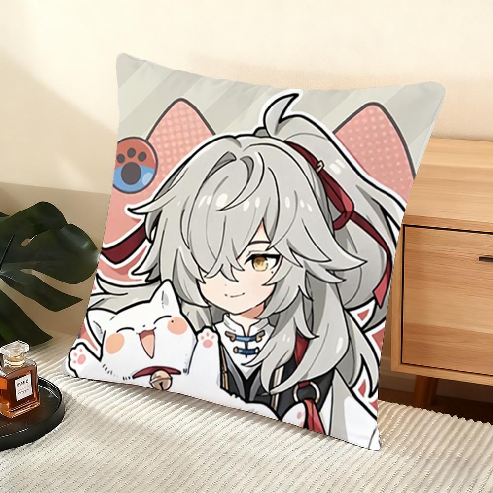 Chibi Cute Honkai Star Rail Cushion Cover Soft Short Plush Pillow Cover Smooth Cozy Texture Aesthetic Cushion Case Home Decor