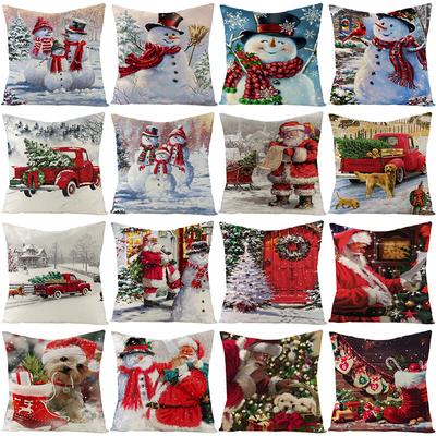 Christmas Animated Cartoon Snowman Digital Printing Short Plush Pillow Covers For Car Sofa Office Cushion Cover Home Goods