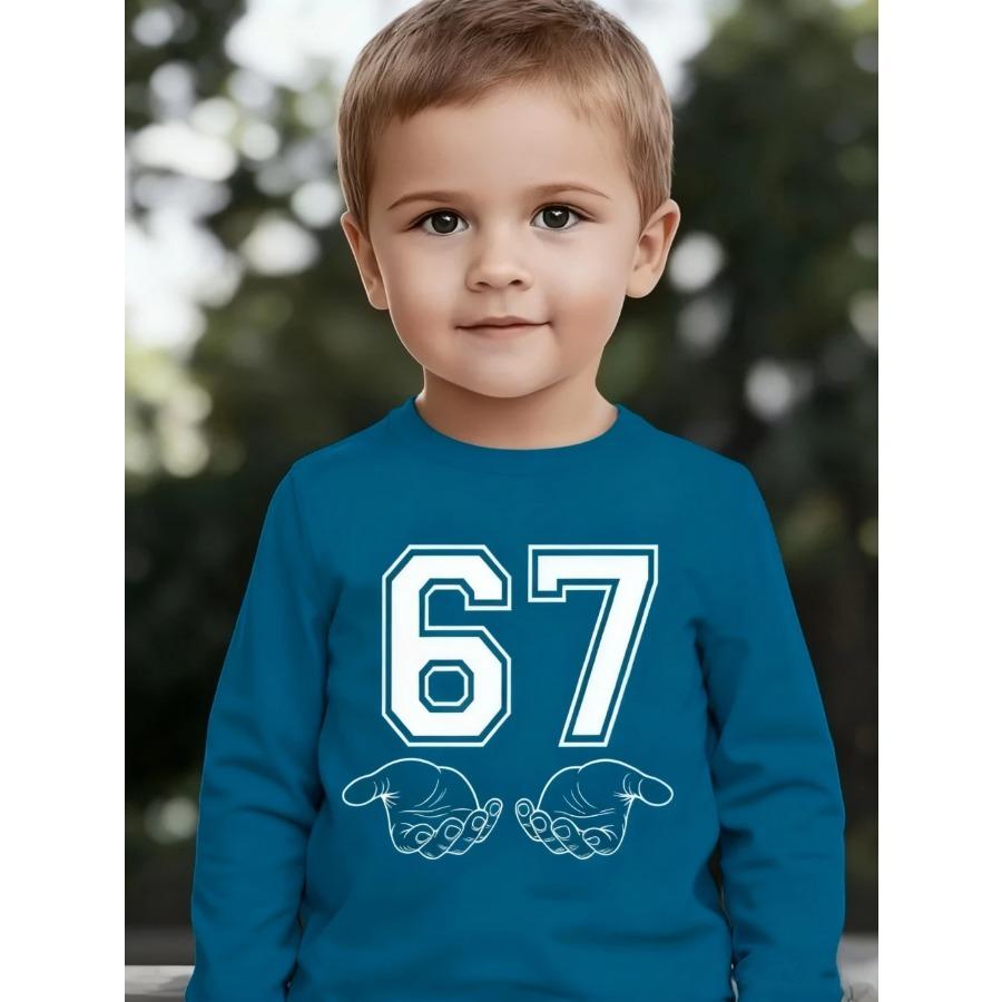 Meme 67 T-Shirt for Kids Funny Digital Print Autumn Long Sleeve Tees Loose Comfortable Tops Streetwear Y2k Children's Clothing