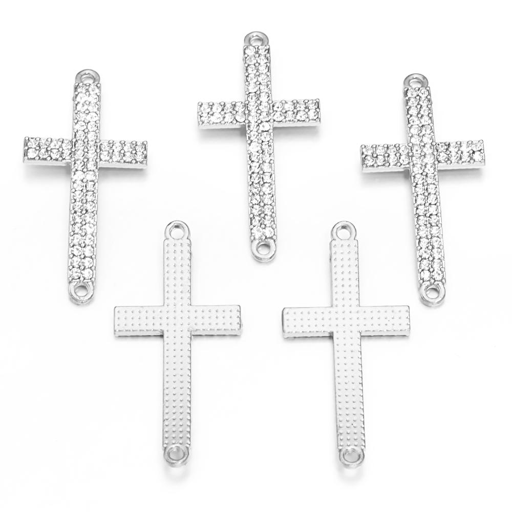 5pcs/Lot 22x47mm Zinc Alloy Crystal Religion Cross Connectors For Women Men DIY Pendant Bracelet Necklace Jewelry Findings