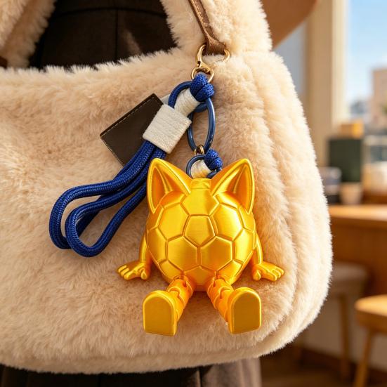 Soccer Ball Figurine with Articulated Legs And Ears 3D Printed Sports Ball Desk Toy with Lanyard Collectible Gift for Game Day Sports Fans