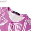 ZANZEA Women Casual Round Neck Loose 3/4 Sleeve Print Dress