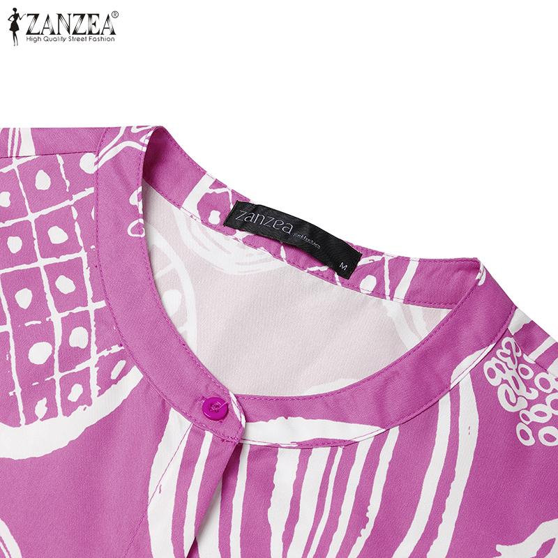 ZANZEA Women Casual Round Neck Loose 3/4 Sleeve Print Dress