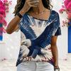 Women Plus Size Asymmetric Neck Short Sleeve Top Colorful Rainbow Heart Vibrant Art Print