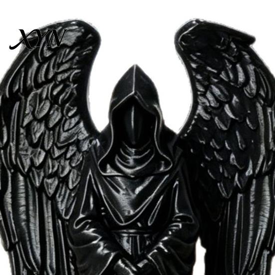 Black Matte Finish Statue 3D Printed Sculpture Decoration, Dark Gothic Angel Decoration with Detailed Feather Decor Texture, Figurine for Home Office