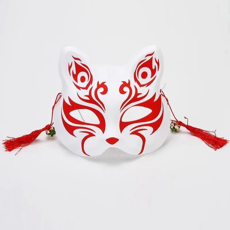 Hand-Painted Anime-Style Cat and Fox Half-Face Mask for Men and Women