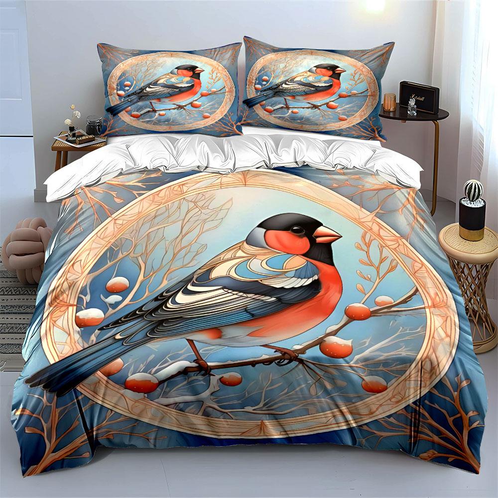 Bird Art Print Set - Winter Decor Bedding Set with 1 Duvet Cover 2 Pillowcases Single Double King Queen Gift