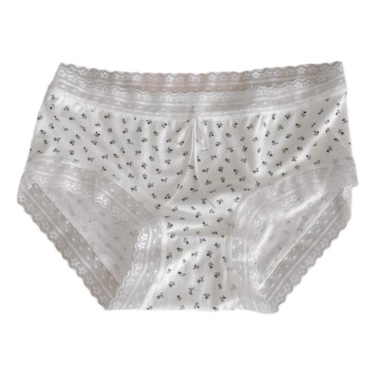 Damunderkläder i bomull med spetskant och blommigt tryck, sömlösa hipster-trosor, mjuka, söta, andningsbara trosor