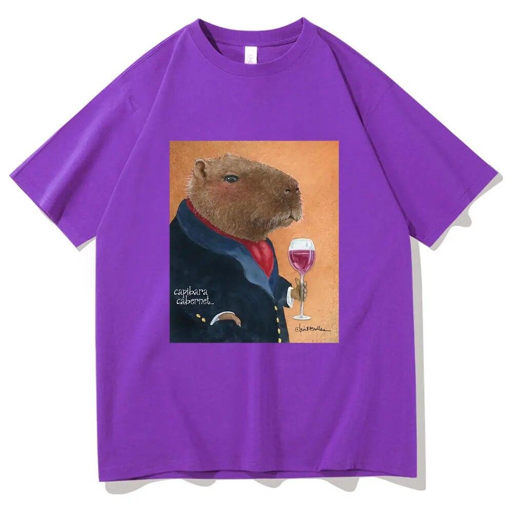 Will Bullas Tshirt Funny Capybara Cabernet Print T Shirts Unisex Women Fashion Harajuku Cute T-shirt Unisex Casual Funny Tee Shirt