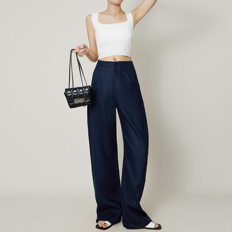 100% Heavyweight Linen Women s Wide-Leg Breathable Floor-Length Slimming Pants Small