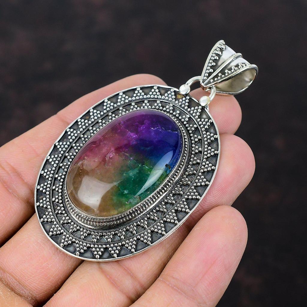 Rainbow Solar Quartz Druzy Pendant Gemstone Handmade Jewelry 925 Sterling Silver Pendant Druzy Vintage Jewelry For Gift Designer Pendants