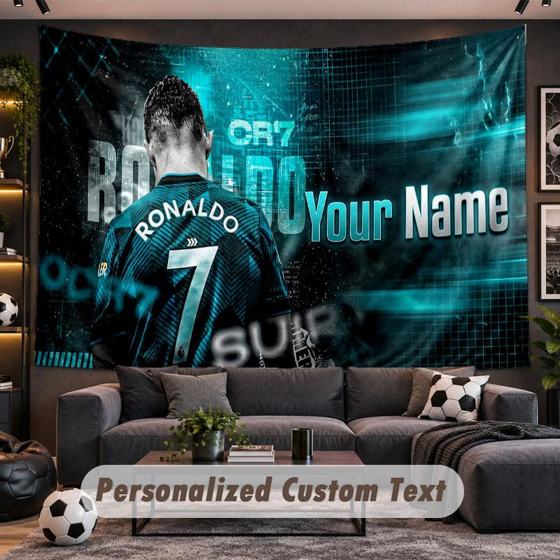 Wall Hanging Tapestry Custom NameCristiano Ronaldo Pattern Personalized Printed Fabric Wall Decor