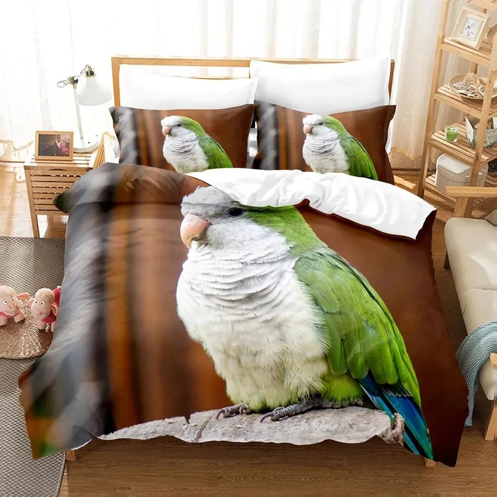 Parrot Lovely Gray Parrot Themed Comfortable Duvet Quilt Cover Pillowcase Bedding Set Children Bedroom Decoration Home Textile