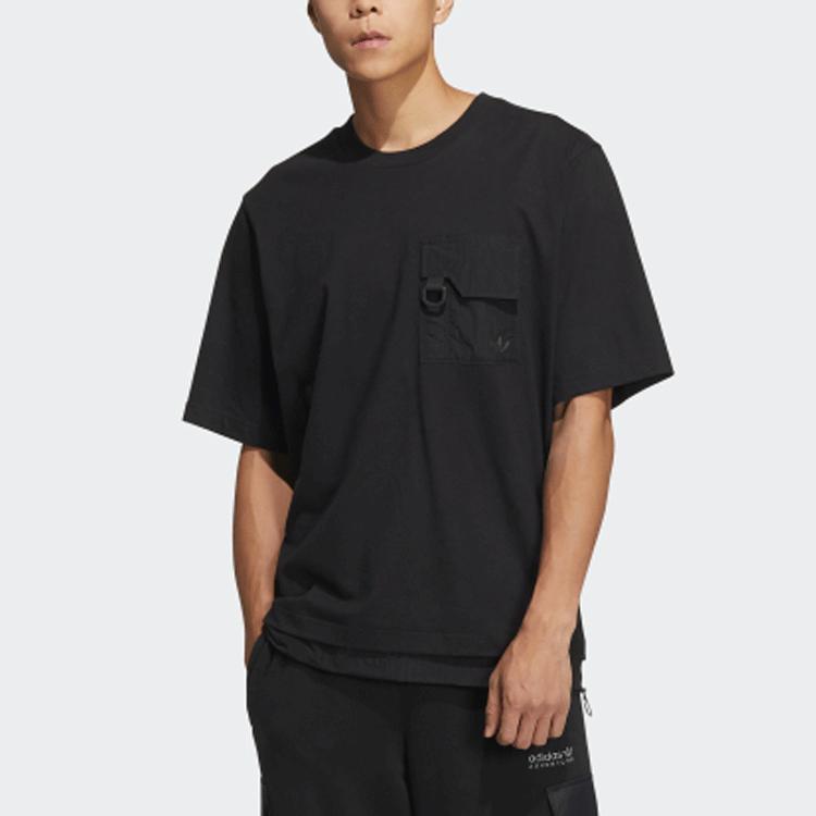Adidas Originals Trefoil Solid Pocket Patch Crew Neck T-Shirt Men Tops Black HE6616