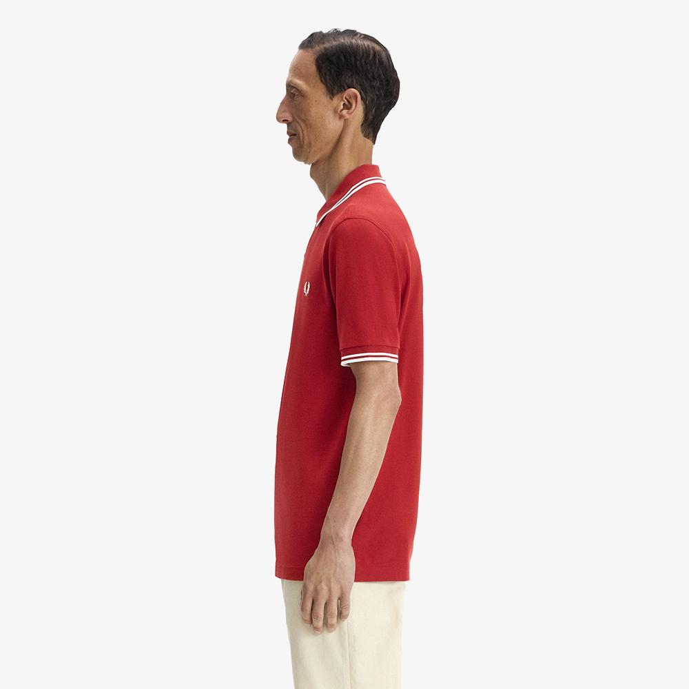 Fred Perry [M3600] Twin Tip Fred Perry Shirt - Burnt Red/Snow White Afpm2613600-07B
