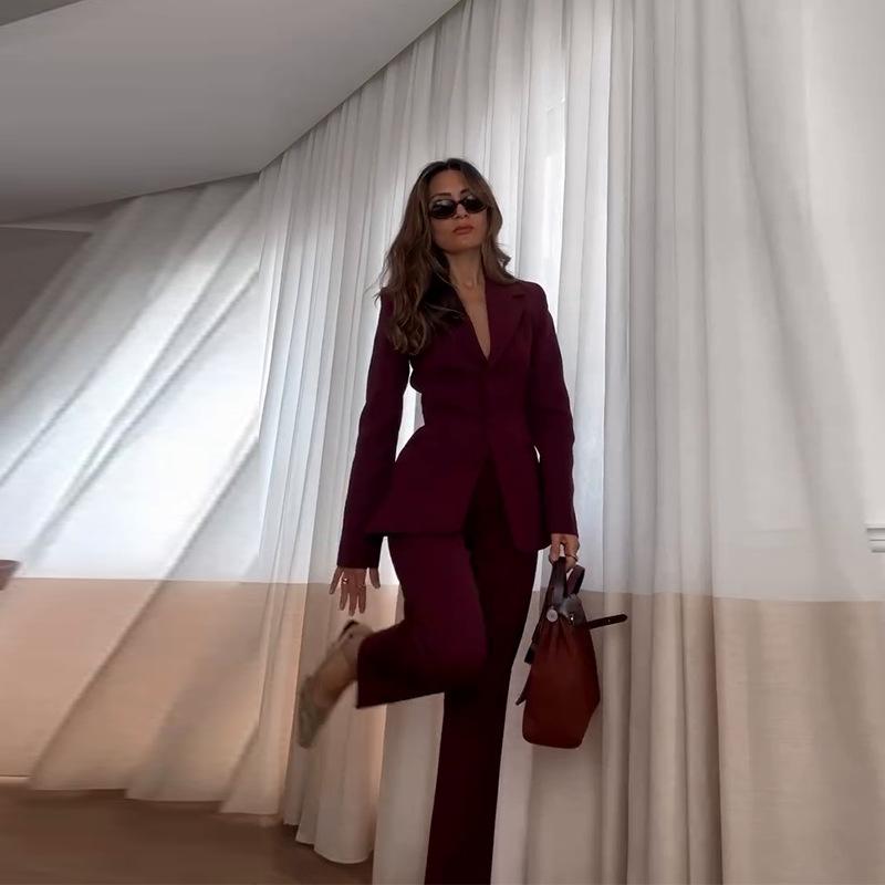 Bürodame Blazer Mantel Hosen Set Damen Einreiher Langarm Mäntel Slim Bleistifthosen