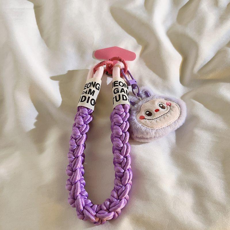 Girl Cute White Rag Cloth Head Pendant Mobile Phone Case Lanyard Wrist Strap Fried Dough Twists Rope Car Key Chain Universal