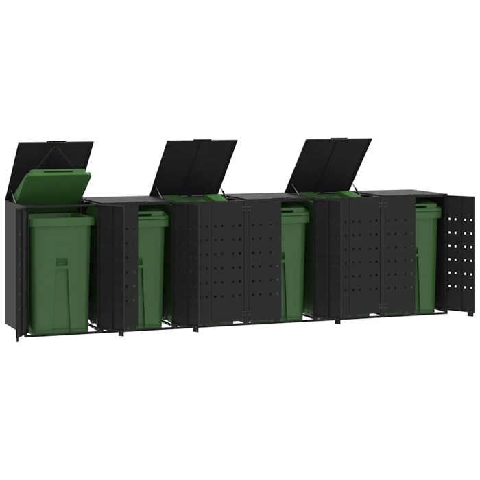 VidaXL Rangement à roulettes pour poubelles pour 6 bacs noir acier, rangement de poubelles, rangement de poubelles de 3279981