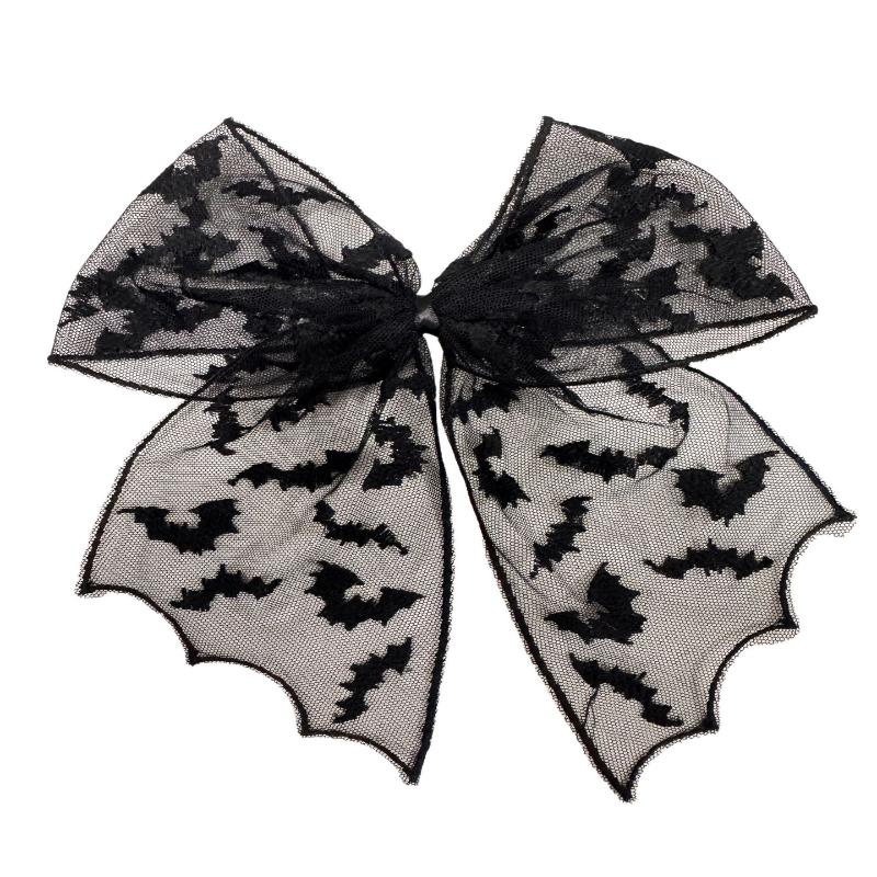 Black Bow Hair Clips Bat Embroidery Lace Tulle Veil Gothic Hairpins Spooky Halloween Cosplay Hair Accessories For Women Girls