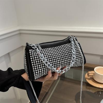 2025 New Temperament Fashion Design Single Shoulder Crossbody Foreign Style Diamond Fresh Underarm Texture Small Square Bag Women