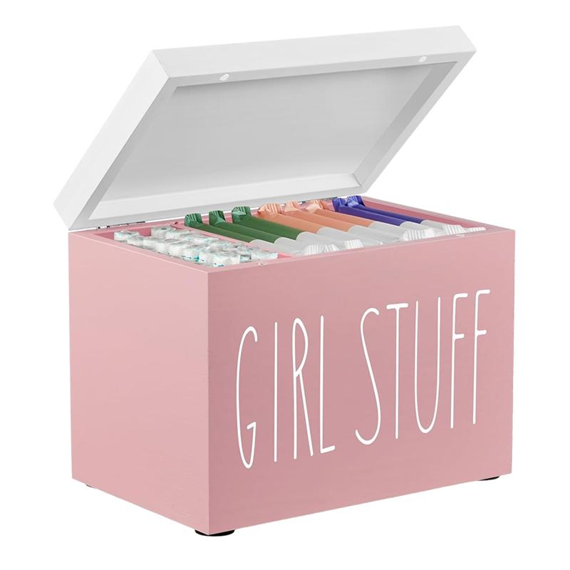 

A25F-For Bathroom,Feminine Product Organizer, Tampon Holder With Hinged Lid, Pad Organize Case Shark Week Tampon Storage розовый